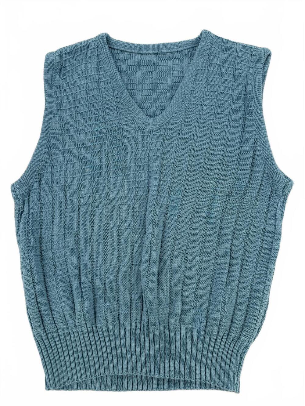 Vintage Knit Sweater Vest Blue Green V Neck Grandpa Core Minimal Classic